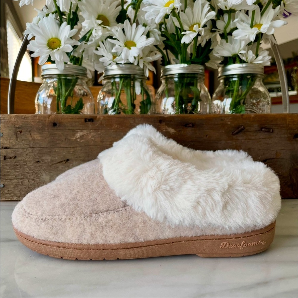 Dearfoams DLUXE•NWOB•S (5-6)•Faux Fur~Look of Felted Wool•Memory Foam Insoles